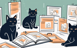 Several different breeds of cats interacting with a variety of insurance policy documents and medical equipment