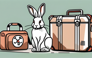 A rabbit next to a veterinarian's medical kit