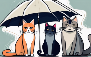 A couple of different cat breeds sitting next to a variety of insurance policy documents