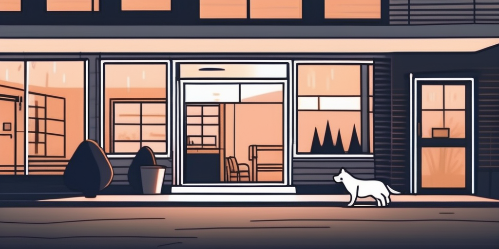 A veterinary clinic at night with a lit up sign indicating it's open for emergency service