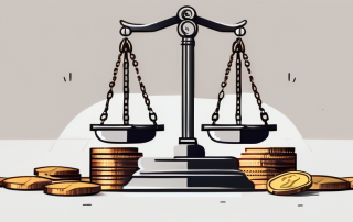 A balanced scale with a gavel on one side and a pile of coins on the other