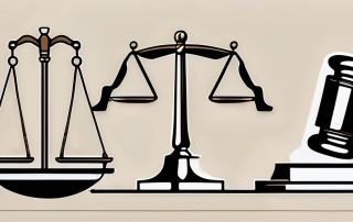 A balanced scale with a shield on one side and a gavel on the other
