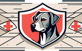 A dog with a health symbol (like a red cross) on one side