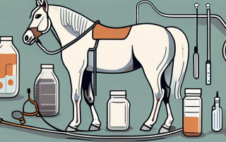 A horse with a bandaged leg