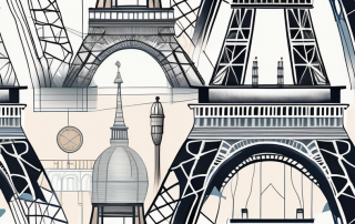 Various iconic european landmarks such as the eiffel tower