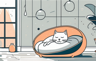 A cozy home interior with various cat-friendly elements like scratching posts and toys