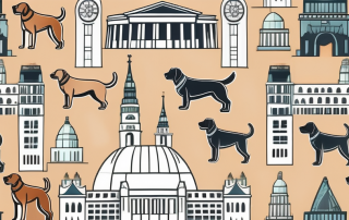 A variety of dog breeds in front of iconic hamburg landmarks
