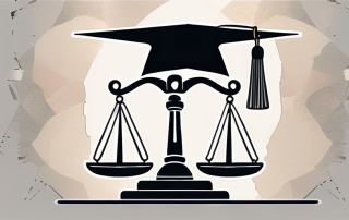 A graduation cap resting on top of a justice scale