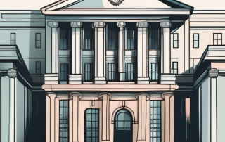A government building with a symbolic balance scale at the front