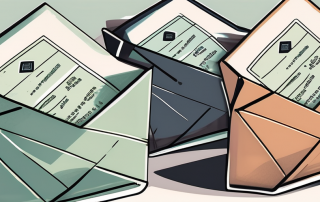 Several insurance policy envelopes on a scale