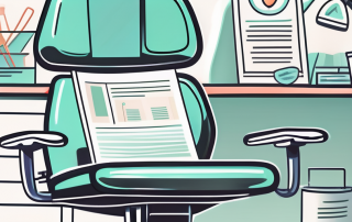 A dental chair and tools surrounded by various insurance policy documents