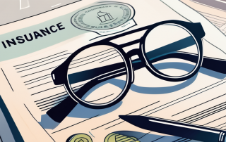 A pair of glasses positioned on top of an insurance policy document