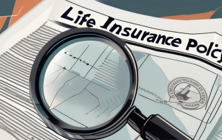 A life insurance policy document with a magnifying glass highlighting the insurance sum