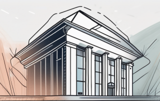 A government building with a protective shield symbol
