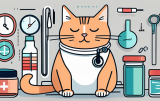 A cat wearing a bandage and a stethoscope