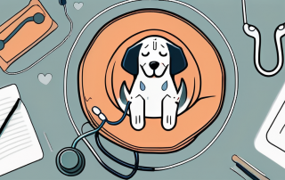 A sick dog resting in a comfortable dog bed with a stethoscope nearby