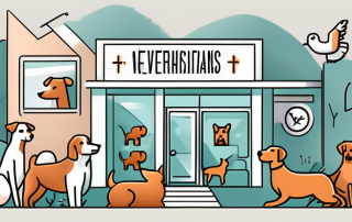 A veterinary clinic with a noticeable sign of currency symbol
