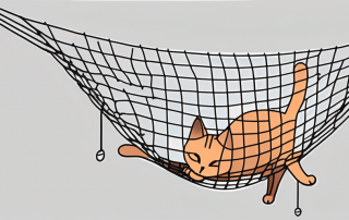 A cat playfully entangled in a safety net