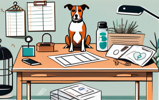 A veterinarian's desk with an invoice