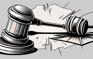 A broken gavel and a shield with a cross over it