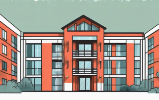 An apartment building with visible security features like a fire alarm