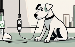 A dog calmly sitting next to a gastroscope