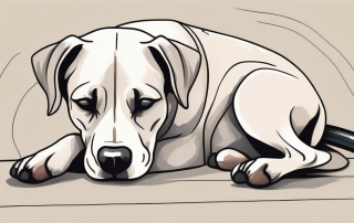 A dog lying on its side with a gentle representation of a gastroscope