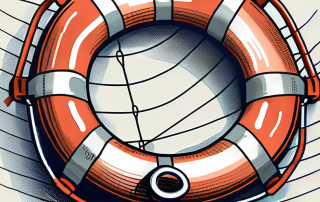 A life buoy in rough seas with a safety net underneath it