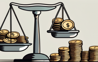 A balanced scale with a contract on one side and a pile of coins on the other