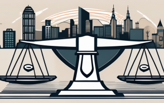 A balanced scale with different types of insurance policies on one side and a shield on the other
