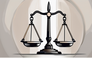 A balanced scale with a wedding ring on one side and a gavel on the other