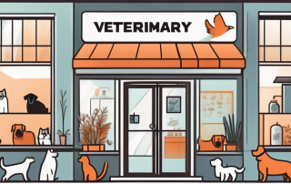 A veterinary clinic with a lit sign indicating it's open for emergency services