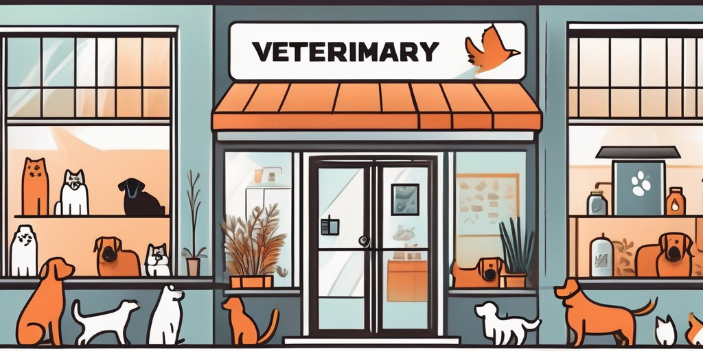 A veterinary clinic with a lit sign indicating it's open for emergency services