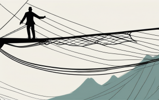 A tightrope walker balancing on a rope over a perilous drop