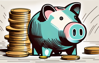 A piggy bank placed on a stack of coins