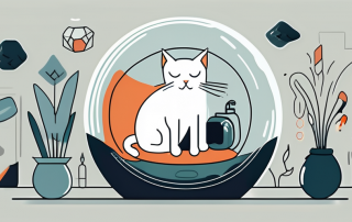 A content and secure cat sitting comfortably inside a safety bubble