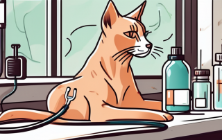 A pet cat and dog sitting patiently on a vet's examination table