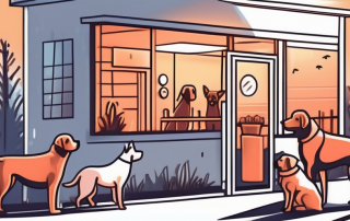 A veterinary clinic with a glowing