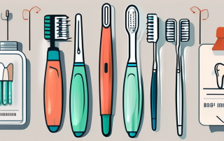 A variety of dental tools and items such as a toothbrush