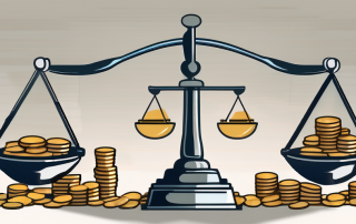 A scale balancing a gavel and a pile of coins