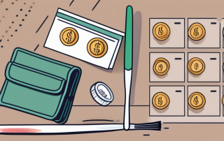 A wallet with coins and bills next to a toothbrush