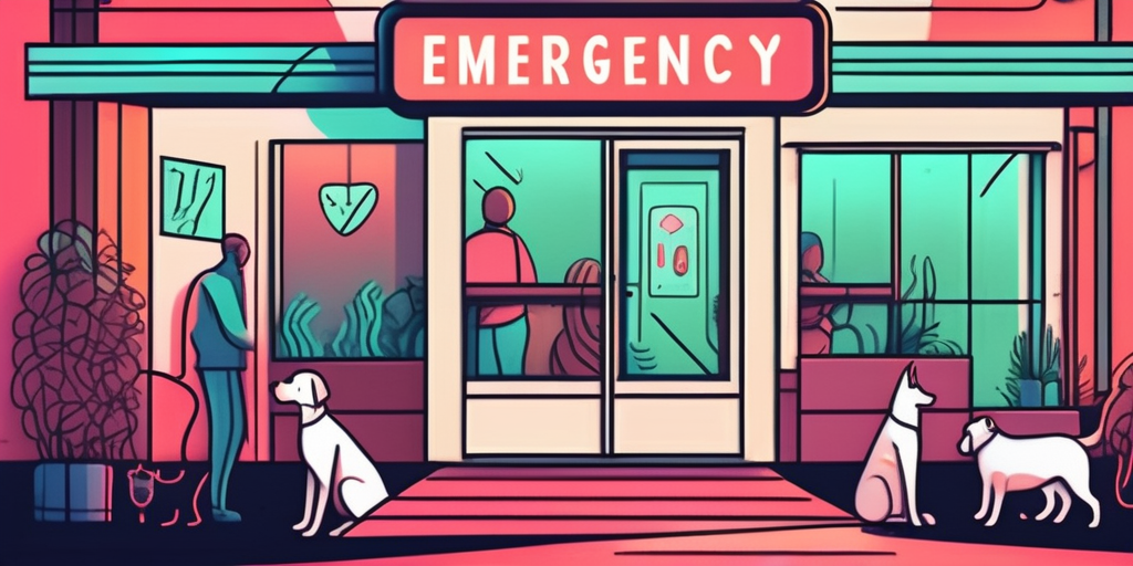 A veterinary clinic with a glowing neon sign indicating it's open for emergency services