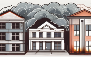 A building with visible elements such as fire