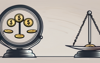 A balanced scale with a life insurance policy on one side and coins on the other