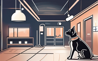 A veterinary clinic at night with a light on