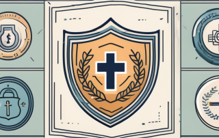 A single euro coin surrounded by various insurance-related symbols such as a shield