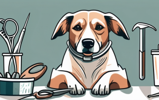 A dog sitting calmly in a veterinary setting