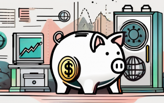 A safe surrounded by various financial symbols like currency