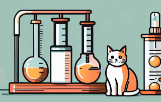 A cat sitting next to a vaccine vial and syringe