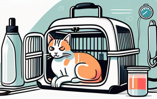 A nervous cat sitting in a pet carrier
